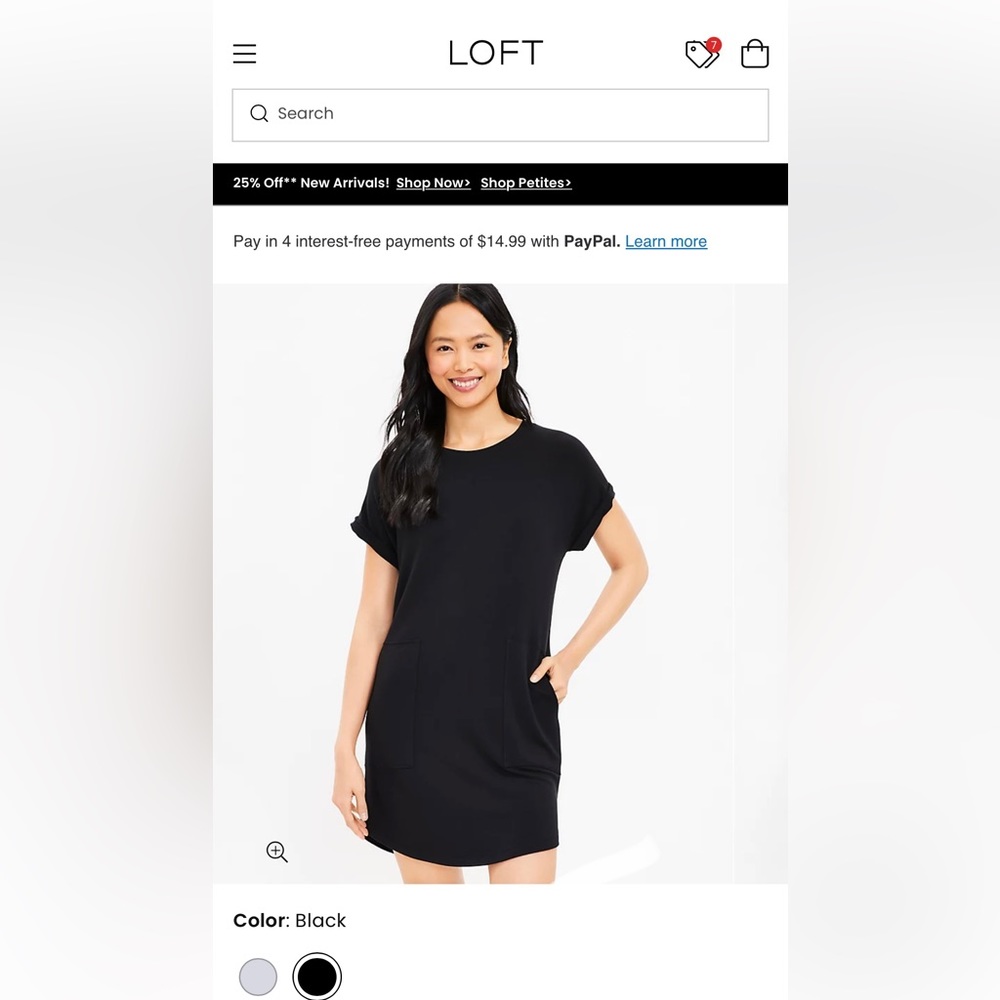NEW W/TAGS Loft cute little black dress with pockets in Petite